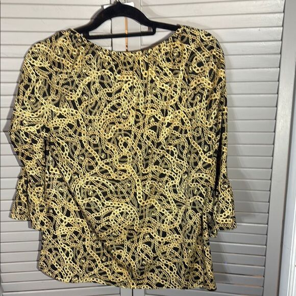 Michael Kors Yellow and Black Flutter Sleeve Blouse - Picture 3 of 8
